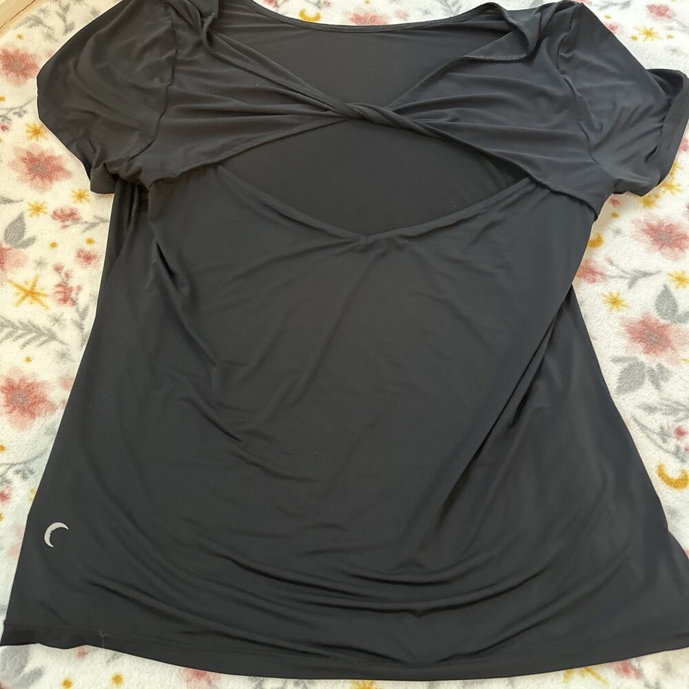 Zyia Active Black SS Shirt Open Back Summer XXL Lightweight Nylon Spandex